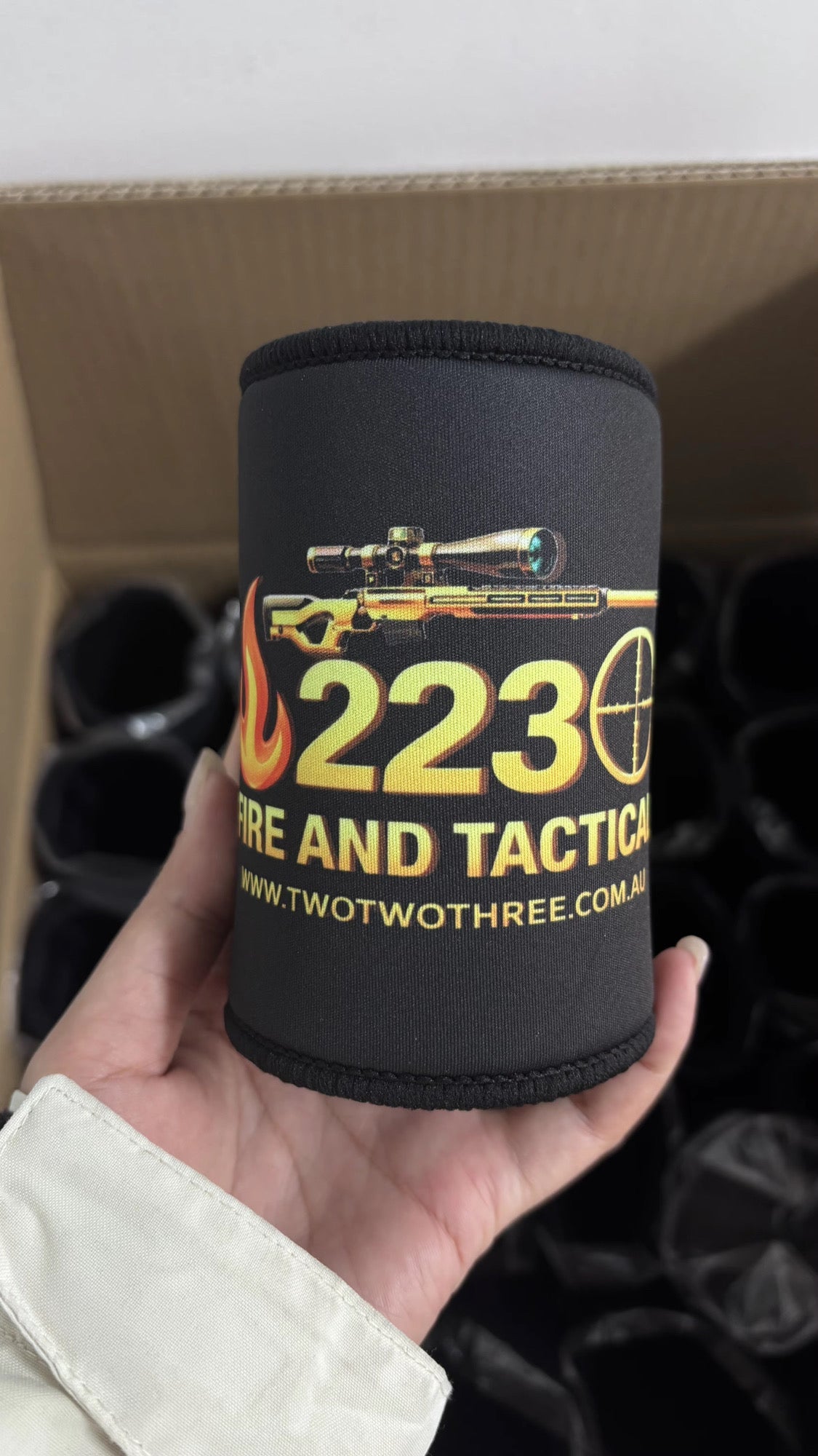 223 Fire and Tactical - Stubby Cooler with 4 magnets. - TWO TWO THREE